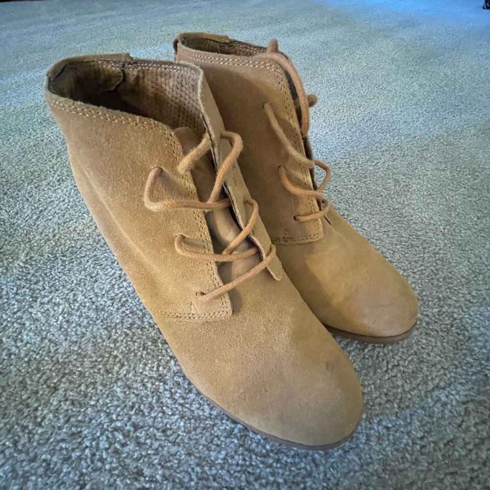 Pull&Bear Tan Suede Lace-Up Ankle Boots